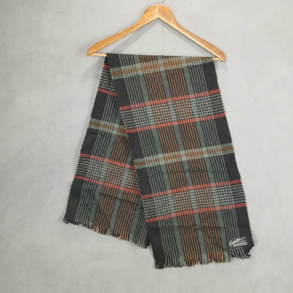 Cashmilon Scarf Womens 50" L 12.5" W Multicolor Acrylic Plaid Fringe Trim Travel